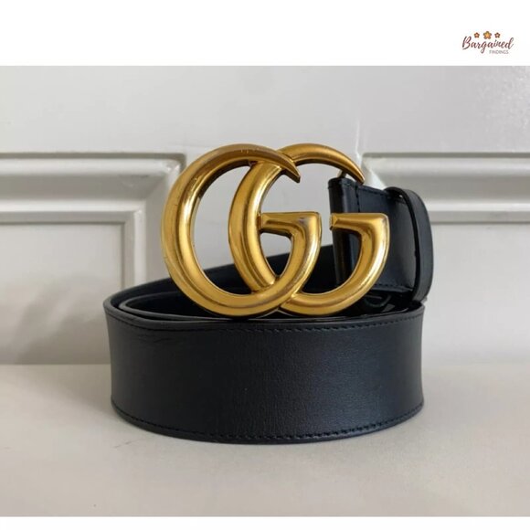 Authentic Gucci Black Smooth Calfskin Leather Gold Double G Buckle Belt 75/30 main image 6